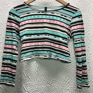 Full Tilt Cropped Tribal Striped Long Sleeve